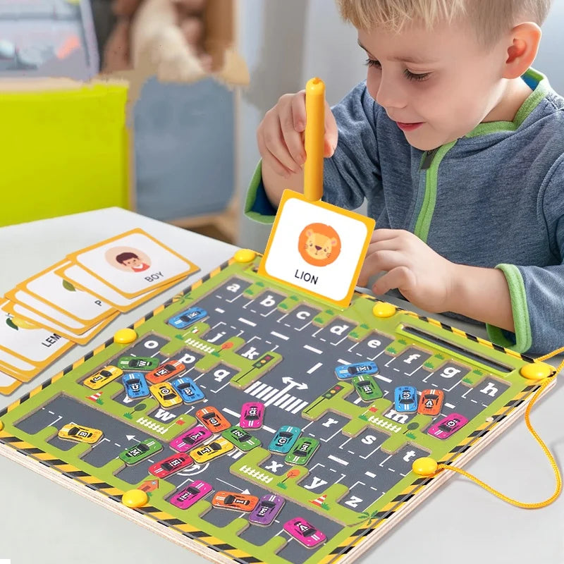 Magnetic Car Alphabet Maze Montessori Toys ABC Conginition Early Education Toys Preschool Word Learning Fine Motor Toys for Kids
