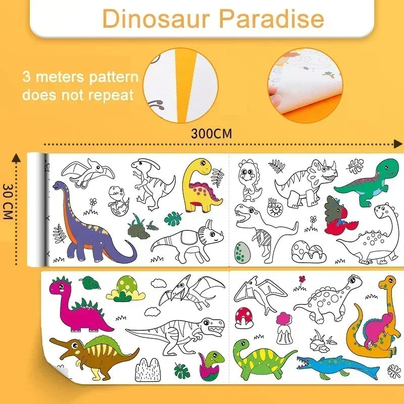 Children's Graffiti Scrolls Extra Long Colored Drawing Paper Kindergarten Baby Colored Scrolls Self Adhesive Not Damaging