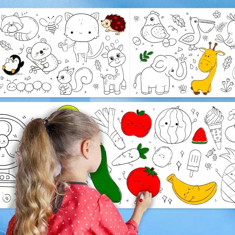 Children's Graffiti Scrolls Extra Long Colored Drawing Paper Kindergarten Baby Colored Scrolls Self Adhesive Not Damaging
